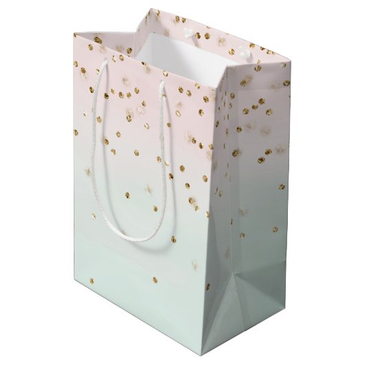 Girly Glam Blush Pink Mint Gold Sparkle Confetti Medium Cadeauzakje (Achterkant Gekanteld)