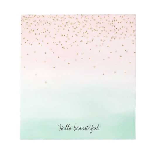 Girly Glam Blush Pink Mint Gold Sparkle Confetti Notitieblok (Voorkant)