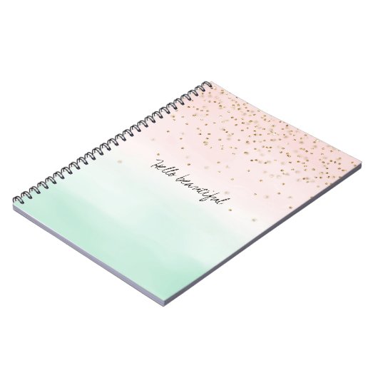 Girly Glam Blush Pink Mint Gold Sparkle Confetti Notitieboek (Linkerzijde)