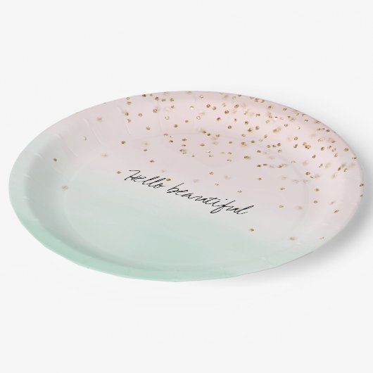 Girly Glam Blush Pink Mint Gold Sparkle Confetti Papieren Bordje (Gekanteld)