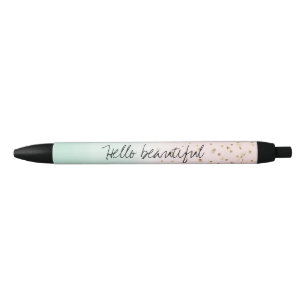 Girly Glam Blush Pink Mint Gold Sparkle Confetti Zwarte Inkt Pen