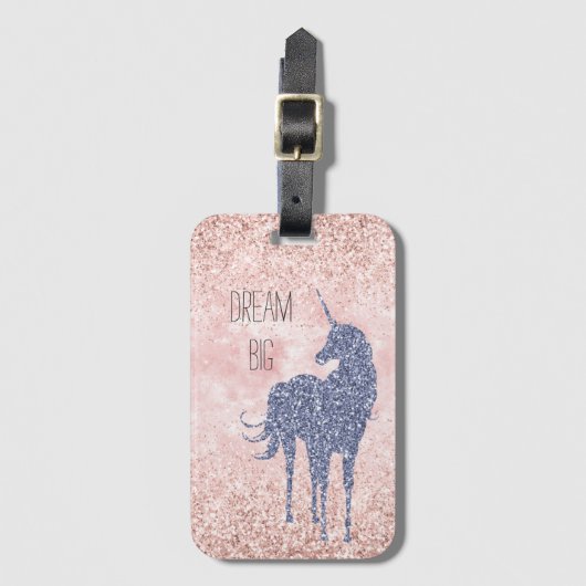 Girly Glam Blush Pink Paars Unicorn Glitter Bagagelabel (Voorkant (verticaal))