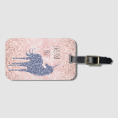 Girly Glam Blush Pink Paars Unicorn Glitter Bagagelabel (Voorkant (horizontaal))