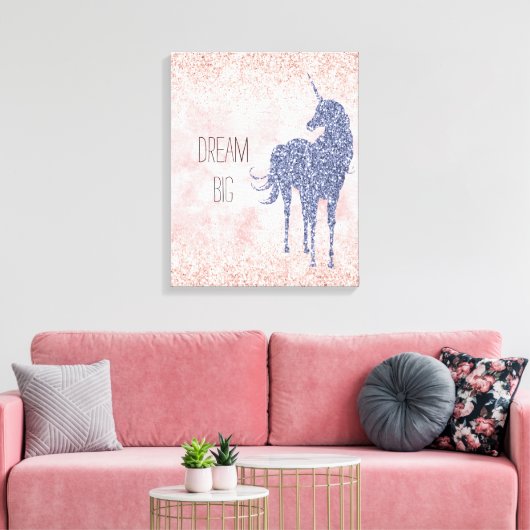 Girly Glam Blush Pink Paars Unicorn Glitter Canvas Afdruk (Insitu (Woonkamer))