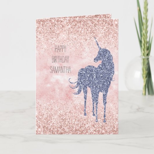 Girly Glam Blush Pink Paars Unicorn Glitter Kaart (Voorkant)