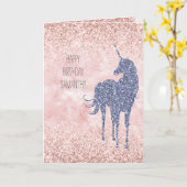 Girly Glam Blush Pink Paars Unicorn Glitter Kaart (Gele Bloem)