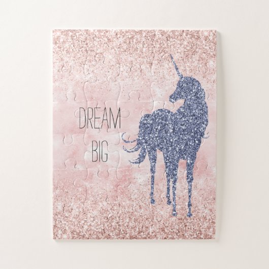 Girly Glam Blush Pink Paars Unicorn Glitter Legpuzzel (Verticaal)