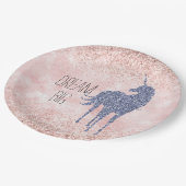 Girly Glam Blush Pink Paars Unicorn Glitter Papieren Bordje (Gekanteld)