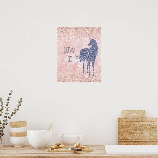 Girly Glam Blush Pink Paars Unicorn Glitter Poster (Keuken)
