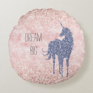 Girly Glam Blush Pink Paars Unicorn Glitter Rond Kussen