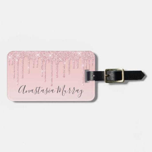 Girly Glam Blush Roze Rose Gold Glitter Drivers Na Bagagelabel (Voorkant horizontaal)