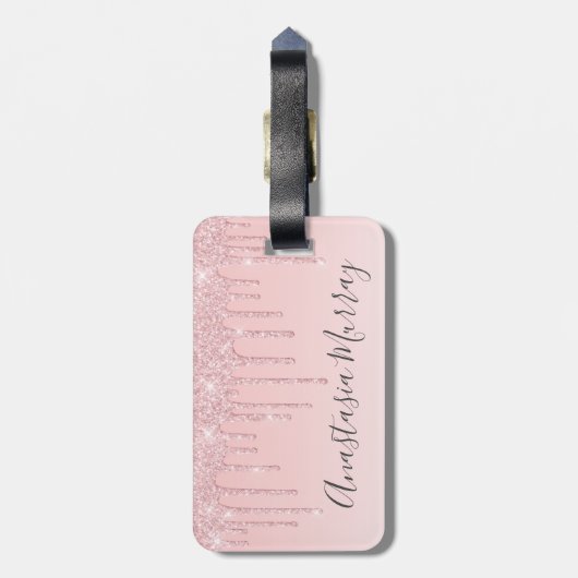 Girly Glam Blush Roze Rose Gold Glitter Drivers Na Bagagelabel (Achterkant verticaal)