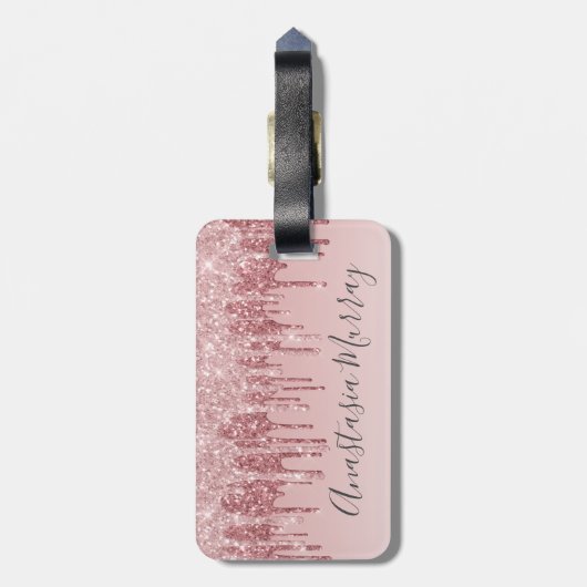 Girly Glam Blush Roze Rose Gold Glitter Drivers Na Bagagelabel (Achterkant verticaal)