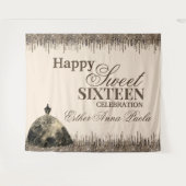 Girly Glam Brown Sparkly Drips Sweet 16 Birthday Wandkleed (Voorkant (horizontaal))