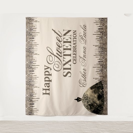 Girly Glam Brown Sparkly Drips Sweet 16 Birthday Wandkleed (Voorkant)