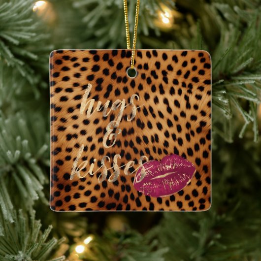 Girly Glam Cheetah Leopard Knuffels & Kisses Lippe Keramisch Ornament (Boom)