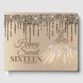 Girly Glam Glitter Drips Spark Sweet 16 Birthday Gastenboek (Voorkant)