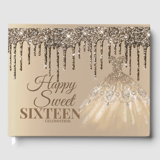 Girly Glam Glitter Drips Spark Sweet 16 Birthday Gastenboek (Voorkant)