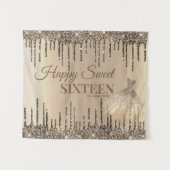 Girly Glam Glitter Drips Spark Sweet 16 Birthday Wandkleed (Voorkant (horizontaal))