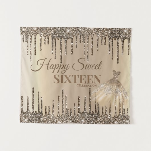 Girly Glam Glitter Drips Spark Sweet 16 Birthday Wandkleed (Voorkant (horizontaal))