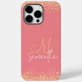 Girly Glam Glittery Pink & Gold Monogram Case-Mate iPhone Case (Achterkant)