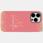Girly Glam Glittery Pink & Gold Monogram Case-Mate iPhone Case (Achterkant (horizontaal))