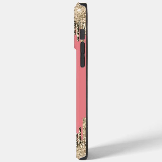 Girly Glam Glittery Pink & Golden Monogram Case-Mate iPhone Case (Achterkant / Links)