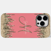 Girly Glam Glittery Pink & Golden Monogram Case-Mate iPhone Case (Achterkant (horizontaal))