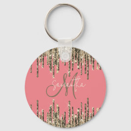 Girly Glam Glittery Pink & Golden Monogram Sleutelhanger