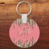 Girly Glam Glittery Pink & Golden Monogram Sleutelhanger (Voorkant)
