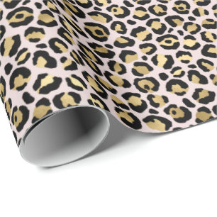 Girly Glam Gold Blush Leopard Print Cadeaupapier