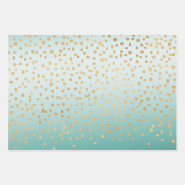 Girly Glam Gold Confetti Mint Ombre Inpakpapier Vel
