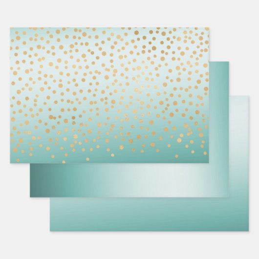 Girly Glam Gold Confetti Mint Ombre Inpakpapier Vel (Set)