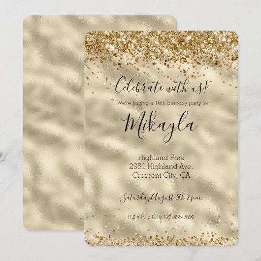 Girly Glam Gold Glitter Sparkle Confetti Kaart (Voorkant / Achterkant)