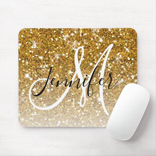 Girly Glam Gold Glitter Sparkles Monogram Muismat (Met muis)