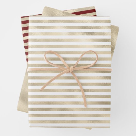 Girly Glam Gold Glitz Stripes Inpakpapier Vel (In situ)