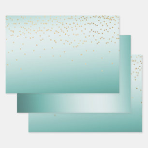 Girly Glam Gold Mini Confetti Mint Ombre Inpakpapier Vel