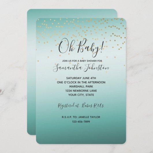 Girly Glam Gold Mini Confetti Mint Ombre Kaart (Voorkant / Achterkant)
