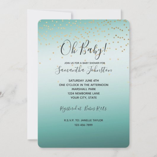 Girly Glam Gold Mini Confetti Mint Ombre Kaart (Voorkant)