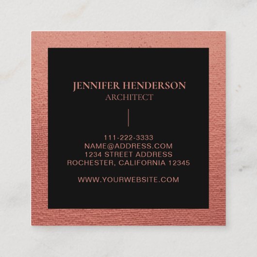 Girly Glam Gold Roos Gold Texture Professional Vierkante Visitekaartje (Achterkant)