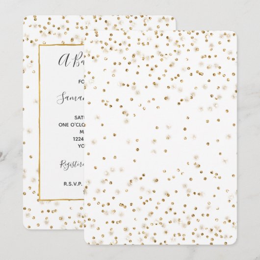 Girly Glam Gold Sparkle Confetti Baby shower Kaart (Voorkant / Achterkant)