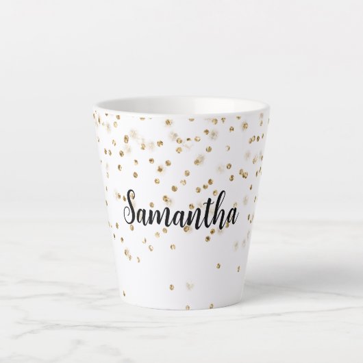 Girly Glam Gold Sparkle Confetti gepersonaliseerd Latte Mok (Voorkant)