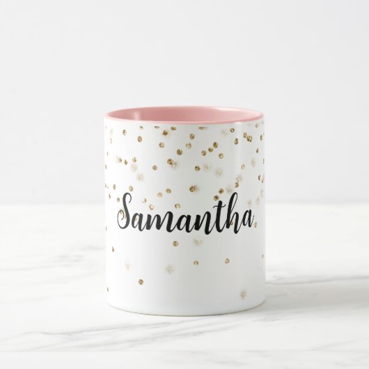 Girly Glam Gold Sparkle Confetti gepersonaliseerd Mok (Midden)
