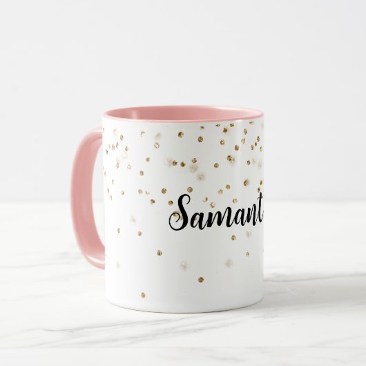 Girly Glam Gold Sparkle Confetti gepersonaliseerd Mok (Voorkant links)