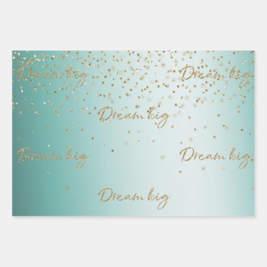 Girly Glam Gold Sparkle Confetti Mint Glitter Inpakpapier Vel (Voorkant 3)