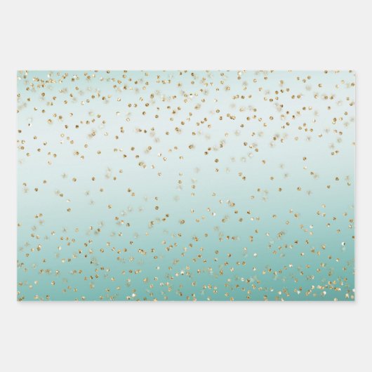 Girly Glam Gold Sparkle Confetti Mint Glitter Inpakpapier Vel (Voorkant 2)