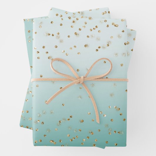 Girly Glam Gold Sparkle Confetti Mint Glitter Inpakpapier Vel (In situ)