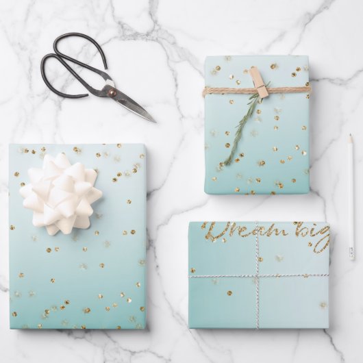 Girly Glam Gold Sparkle Confetti Mint Glitter Inpakpapier Vel (Voorkant)