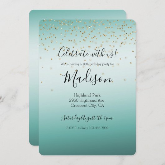 Girly Glam Gold Sparkle Confetti Mint Ombre Kaart (Voorkant / Achterkant)