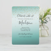 Girly Glam Gold Sparkle Confetti Mint Ombre Kaart (Staand voorkant)